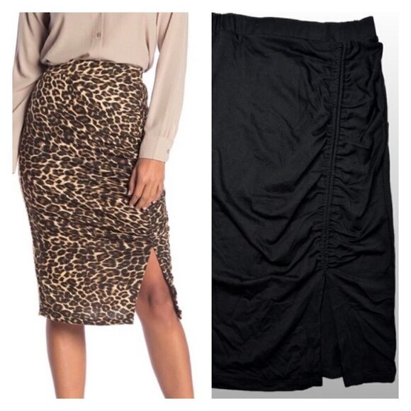 Pleione Black Printed Midi Side Slit Pull On Skirt Size S NWT - Picture 1 of 4